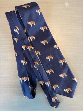 J Crew Made in the USA Silk Tie Navy Blue with Saint Bernards